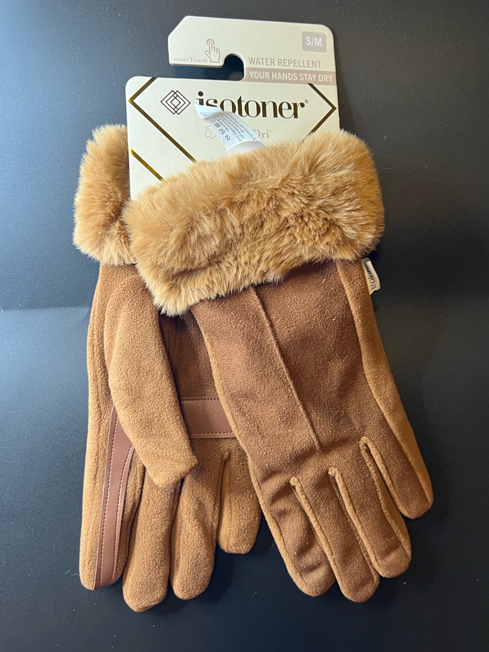 Isotoner Signature Women's Mya SmartDRI Faux-Fur Cuff Gloves - Cognac, Size S/M,